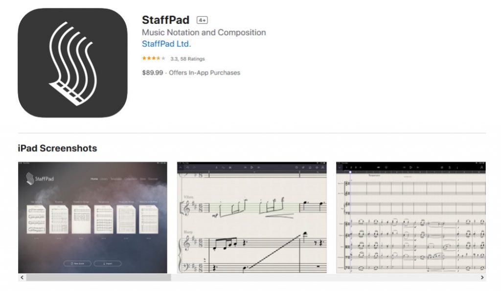 Applicazione per scrivere la musica su iPad StaffPad