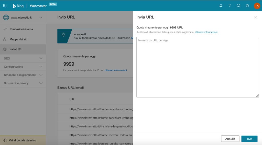 Come sottomettere un URL a Bing 4