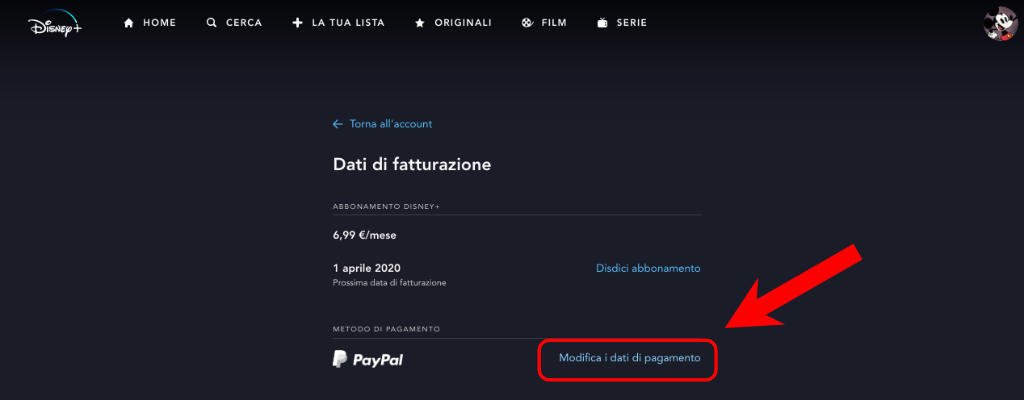 Come modificare i dati di pagamento su Disney Plus 3