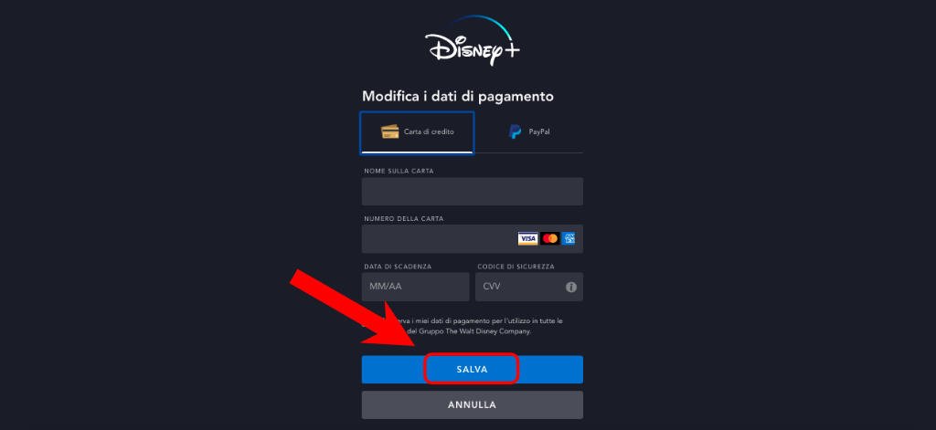 Come modificare i dati di pagamento su Disney Plus 4