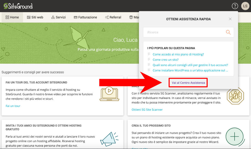 Come contattare lassistenza di SiteGround 2