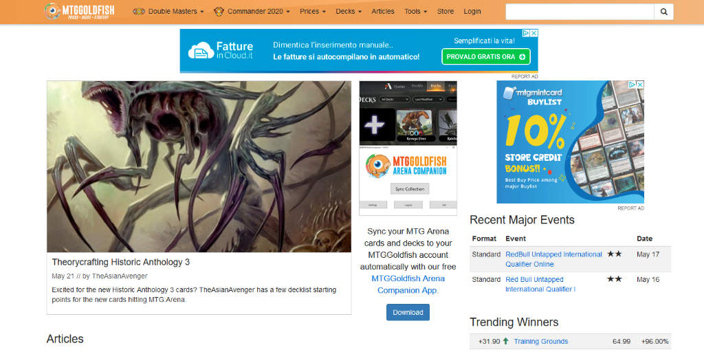 Migliori siti per trovare mazzi Magic The Gathering MTGGoldfish
