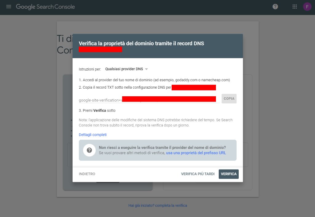 Verificare un sito su Google Search Console 1