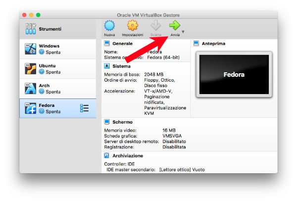 Come installare Fedora su VirtualBox 8