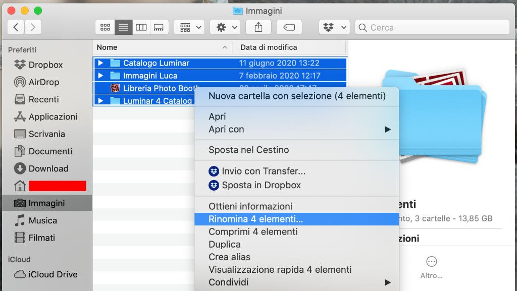 Come rinominare più file su macOS 0