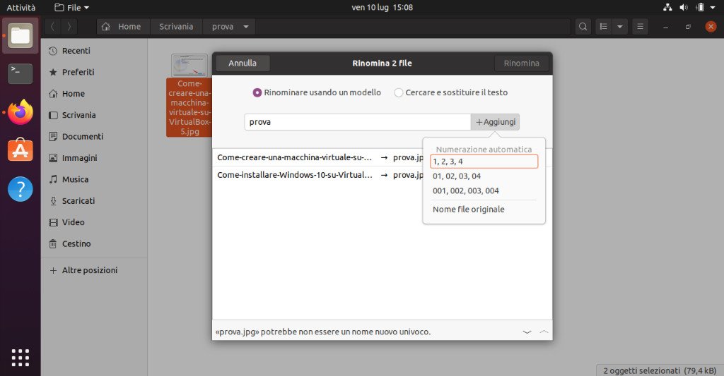 Come rinominare più file su pc Ubuntu