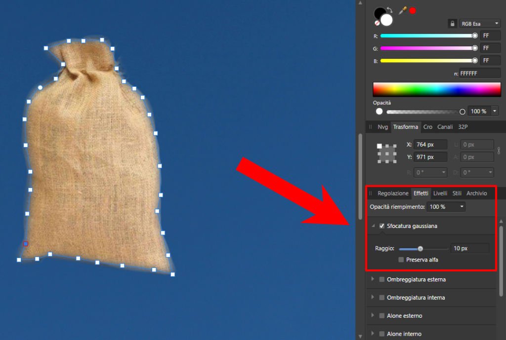 Come sfumare i bordi di una immagine su Affinity - PNG e JPEG