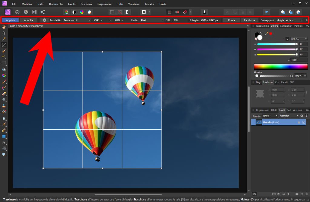 Come ritagliare una immagine con Affinity Photo 2