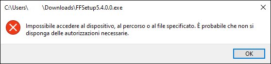 Impossibile acccedere al dispositivo al percorso o al file specificato. e probabile che non si disponga delle autorizzazioni necessarie