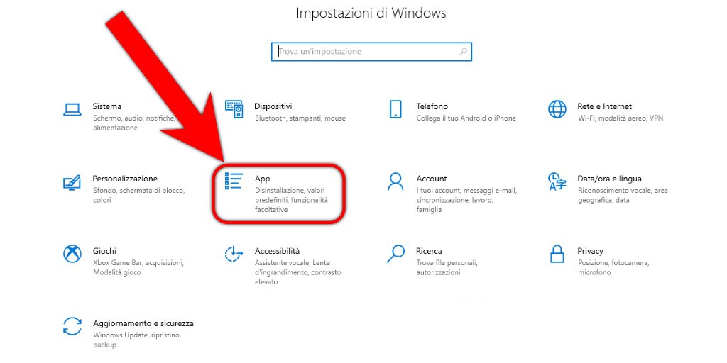 Impostazioni di Windows 10 Schermata App