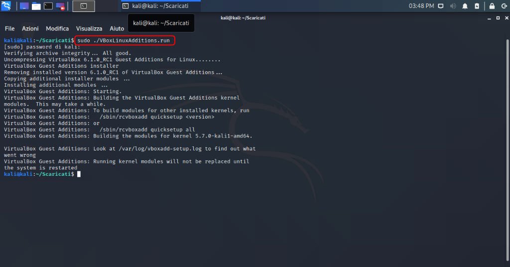 Installare le Guest Additions di VirtualBox su Kali Linux 6