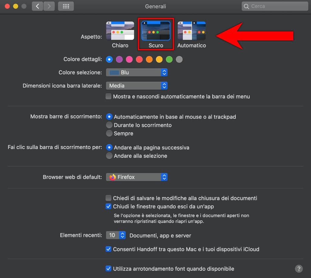 Come attivare il tema scuro su macOS Aspetto scuro