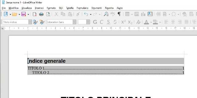 Come inserire un Indice Generale su LibreOffice Copertina