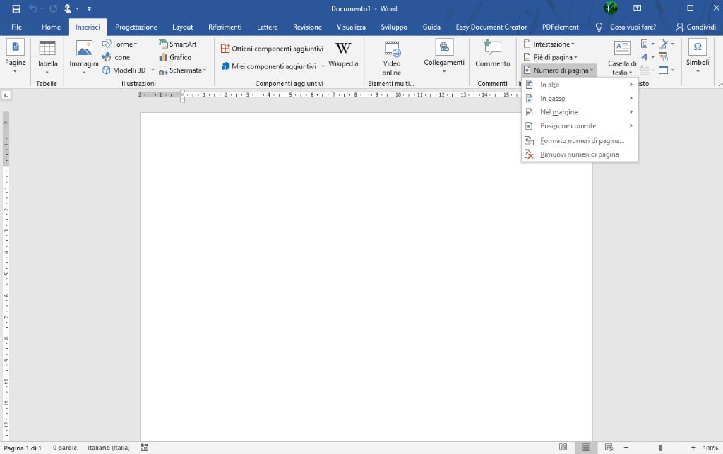 Inserire la numerazione delle pagine su Word 2019 1