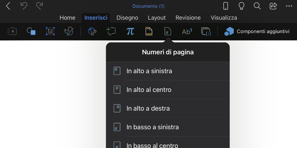 Inserire la numerazione delle pagine su Word da iOS iPadOS e Android