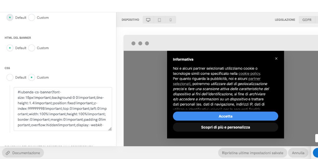 Come modificare il Cookie Banner di iubenda 1
