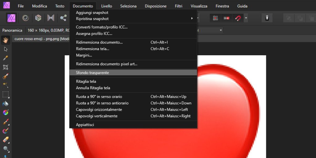 Come aggiungere lo sfondo trasparente su Affinity Photo Impostazioni