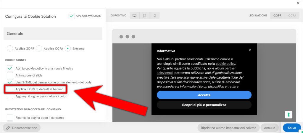 Come modificare il Cookie Banner di Iubenda Come non applicare il CSS di default al banner