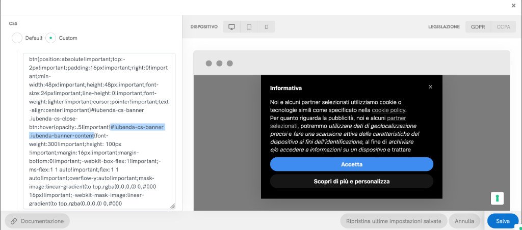 Come modificare il Cookie Banner di Iubenda Personalizzare il CSS