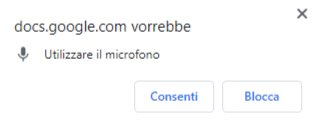Google Docs vorrebbe utilizzare il microfono. Consenti o blocca