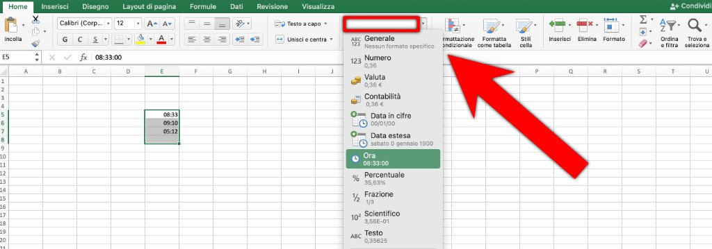 Come sommare le ore su Microsoft Excel Formato numero Generale