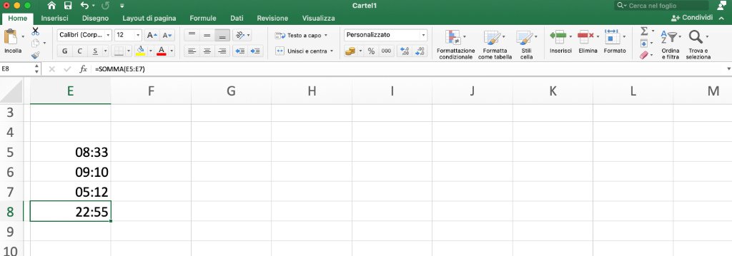 Come sommare le ore su Microsoft Excel Strumento Somma