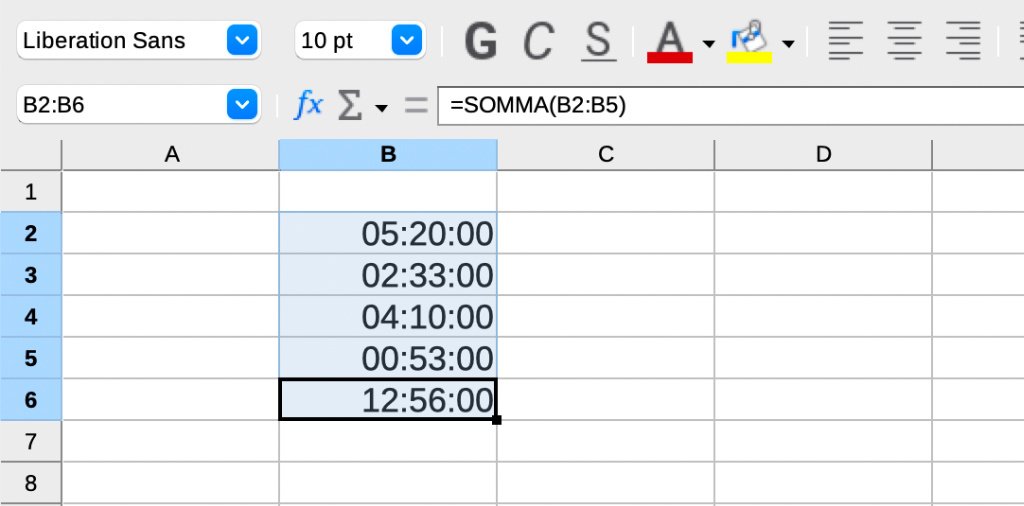 LibreOffice Somma in colonna