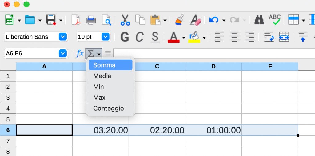 LibreOffice Strumento Seleziona Funzione Somma