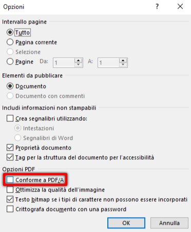 Come creare PDF a su Word Esporta PDF XPS Conforme PDF A