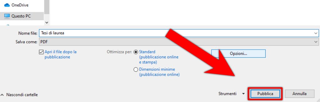 Come creare PDF a su Word Esporta PDF XPS Opzioni Esporta