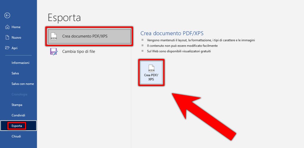 Come creare PDF a su Word Esporta PDF XPS