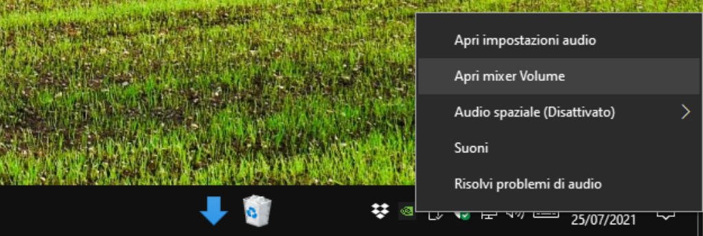 Apri mixer del volume Windows 10 Barra delle applicazioni