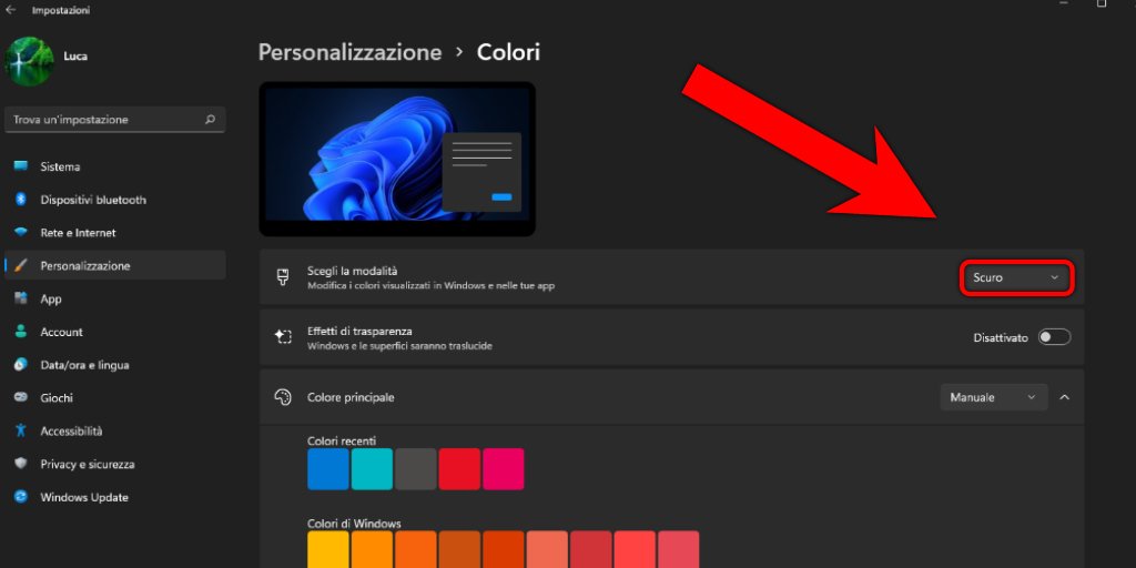 Come attivare il tema scuro su Windows 11 Scegli la modalita scuro