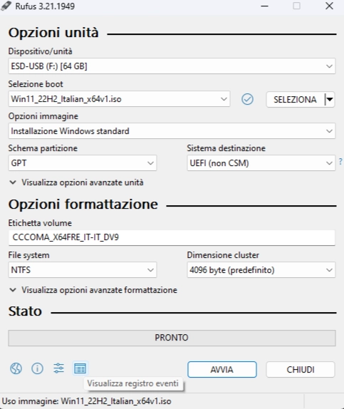 Creare una pennetta USB per linstallazione di Windows 11 Rufus avvia installazione su pennetta USB di Windows 11
