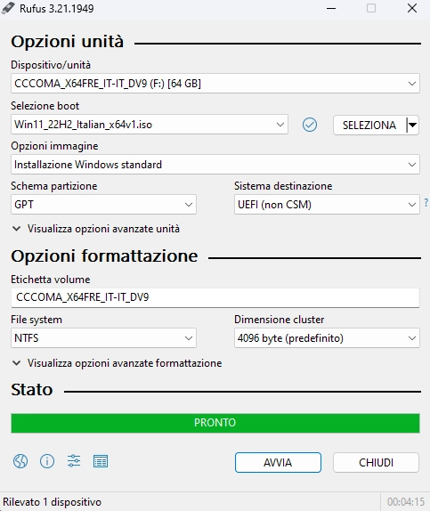 Creare una pennetta USB per linstallazione di Windows 11 Rufus pronto installazione su pennetta USB di Windows 11