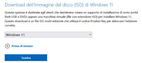 Download dellimmagine del disco ISO di Windows 11 dal sito Microsoft
