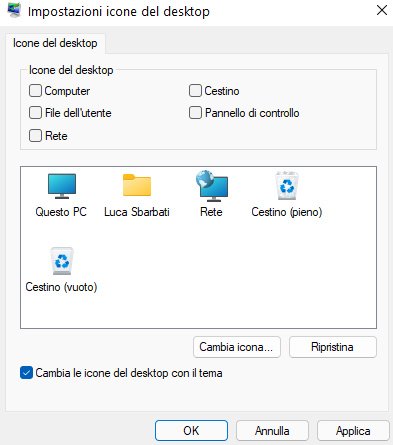 Impostazioni icone del desktop Cestino Windows 11 Impostazioni tema