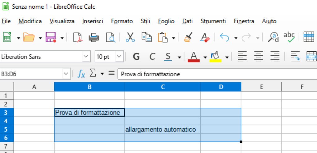 Adattare automaticamente la dimensione di righe e colonne in LibreOffice Calc Fromattazione automatica