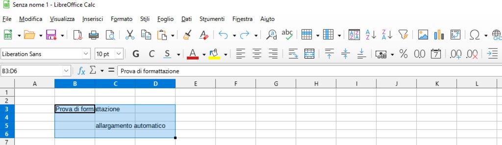 Adattare automaticamente la dimensione di righe e colonne in LibreOffice Calc Selezione caselle