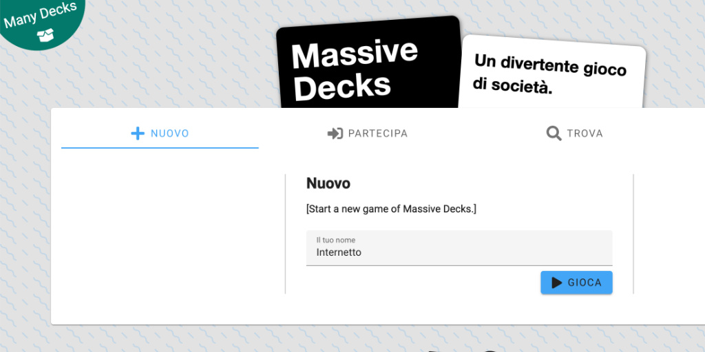 Migliori giochi multigiocatore gratis per browser web Massive Decks