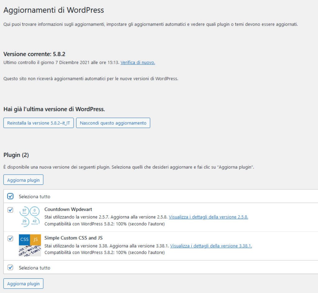 Risolvere lErrore Momentaneamente Non Disponibile per Manutenzione in WordPress Aggiornare WordPress