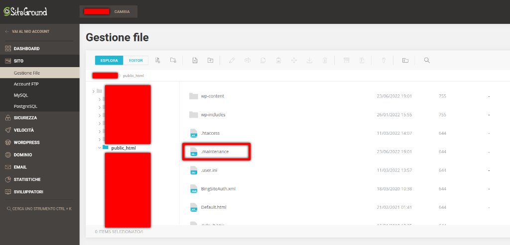 Siteground Gestione file WordPress Maintenance file e altri