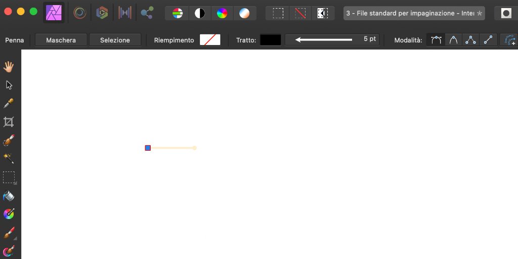 Come disegnare una freccia tratteggiata su Affinity Photo Inserimento del primo punto della penna