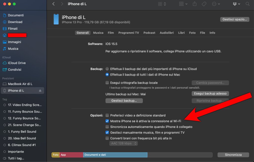 Come collegare iPhone e iPad al Macbook in Wi Fi Mostra iPhone con Wifi
