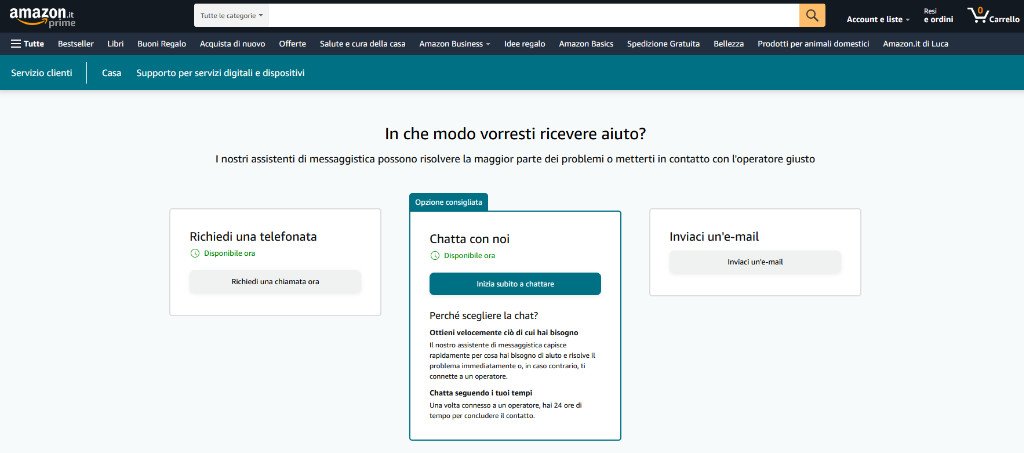 Come richiedere il rimborso su Amazon Assistenza Chatta con noi
