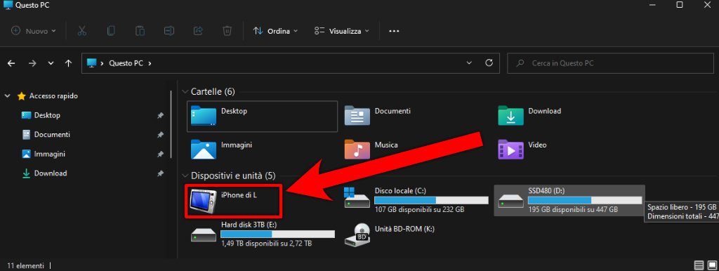Come trasferire foto e video da iPhone a pc Windows 11 esplora risorse iphone