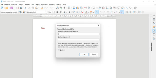 Come inserire la password su un documento LibreOffice Writer Copertina