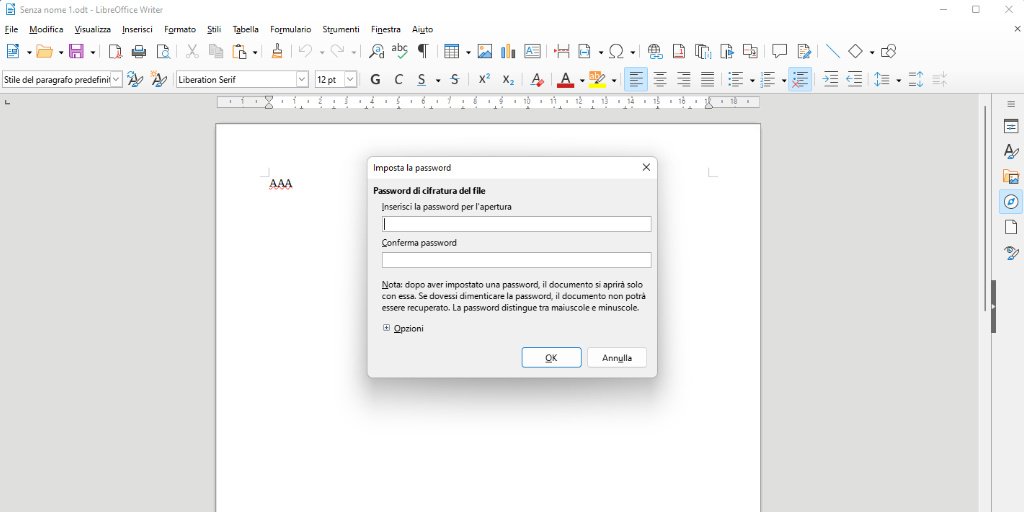 Come inserire la password su un documento LibreOffice Writer Imposta la password