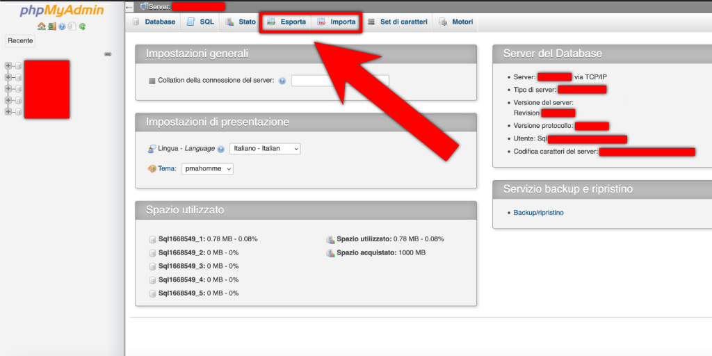 Come trasferire un sito da SiteGround ad Aruba PHPMyAdmin importa esporta
