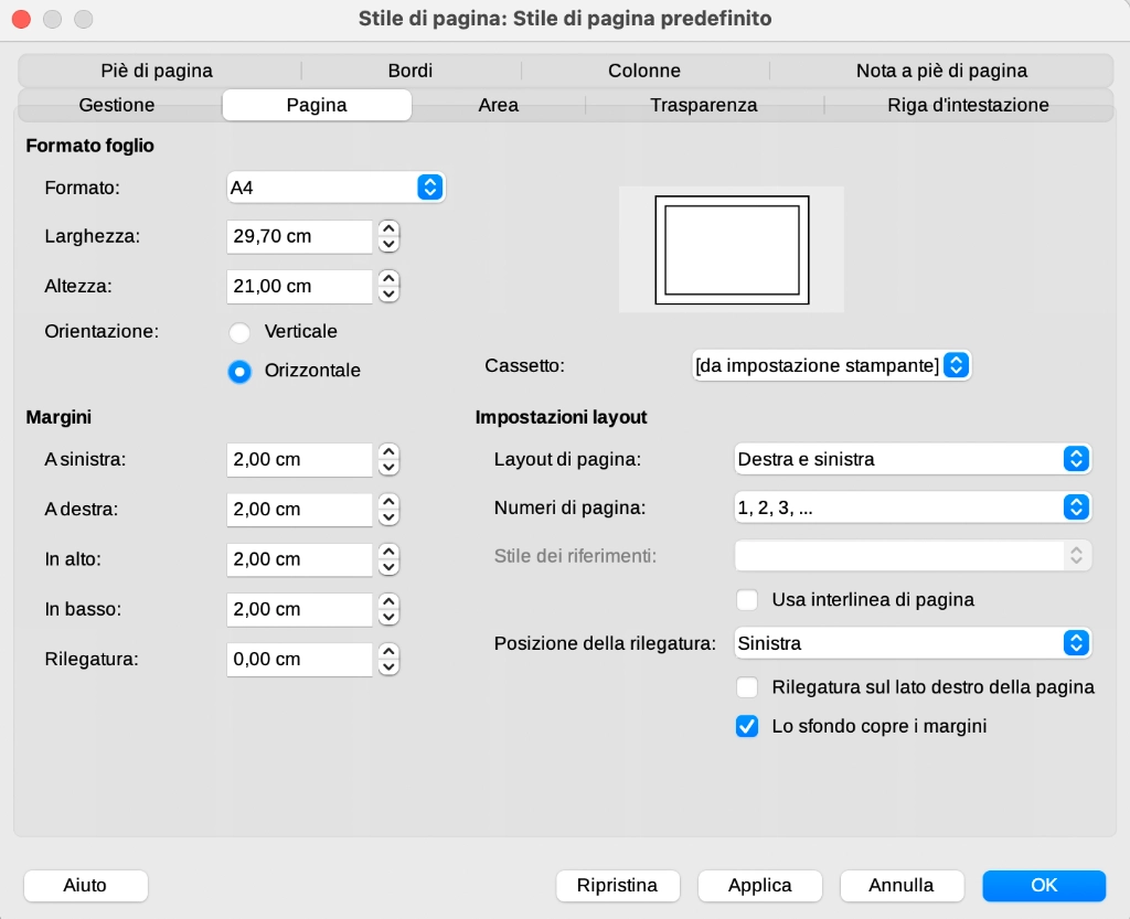 Come ruotare una pagina su LibreOffice Stile di pagina Pagina